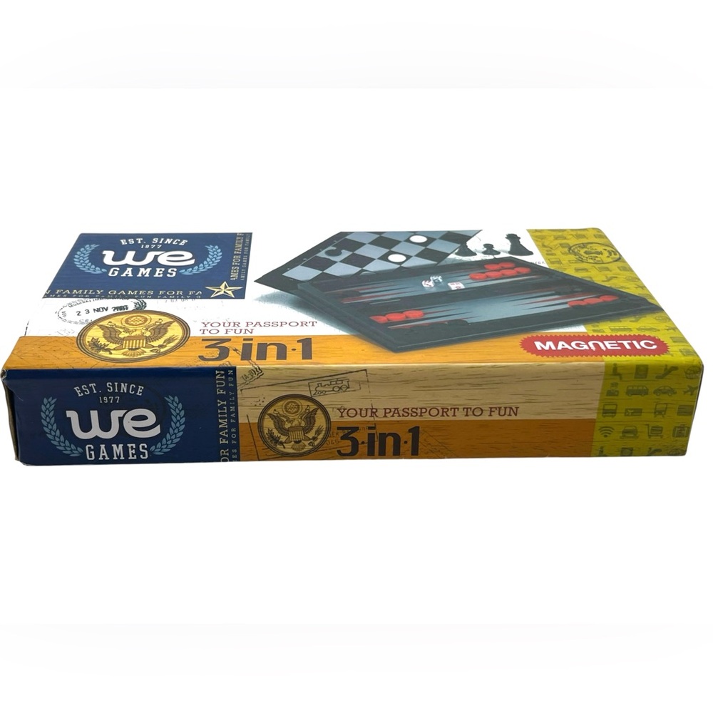 3-in-1 Magnetic Board Game Set - Black and Red